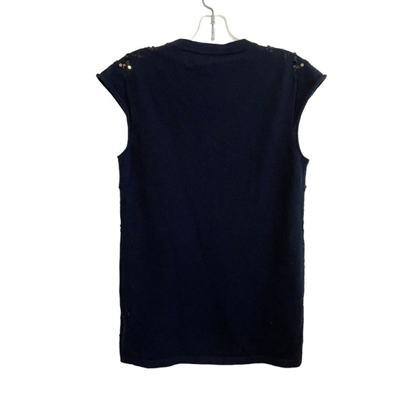 Iisli Sleeveless 100% Cashmere Sweater Size Medium Sequins Navy Blue Dressy Glam - Picture 2 of 5